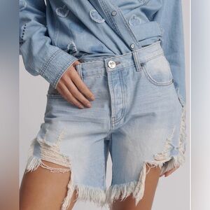 One Teaspoon Light Blue Distressed Denim Frankie’s Shorts - Size 27
